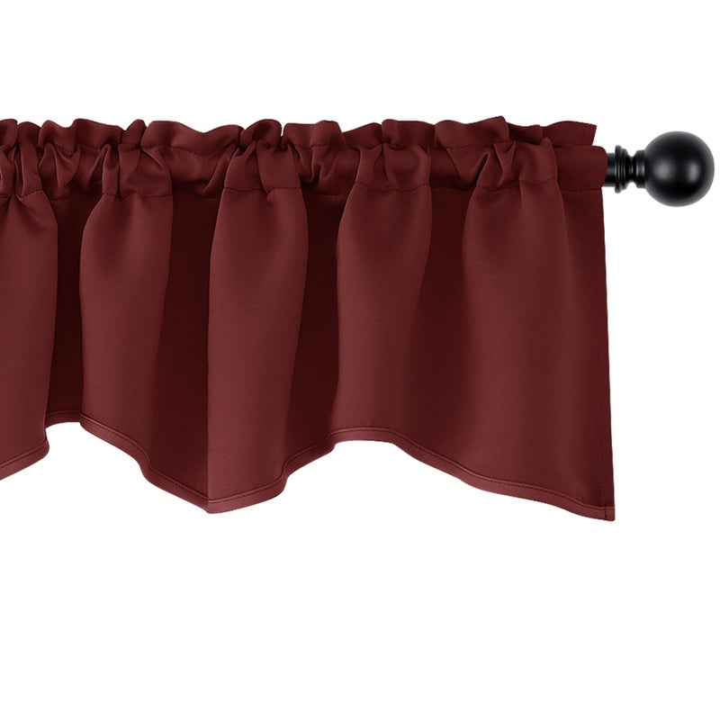 Deconovo Red Valances for Windows, Christmas Curtains, Scalloped Valance for Living Room Bedroom Festival Party Home Decor, Short Curtain Blackout, Rod Pocket, 42x18 Inch, 1 Panel, Maroon Red - Image 1